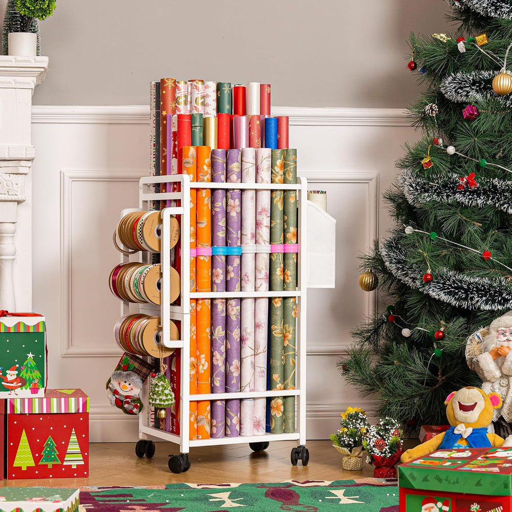 Aquzee Wrapping Paper Storage, Gift Wrapping Paper Organizer Storage, White