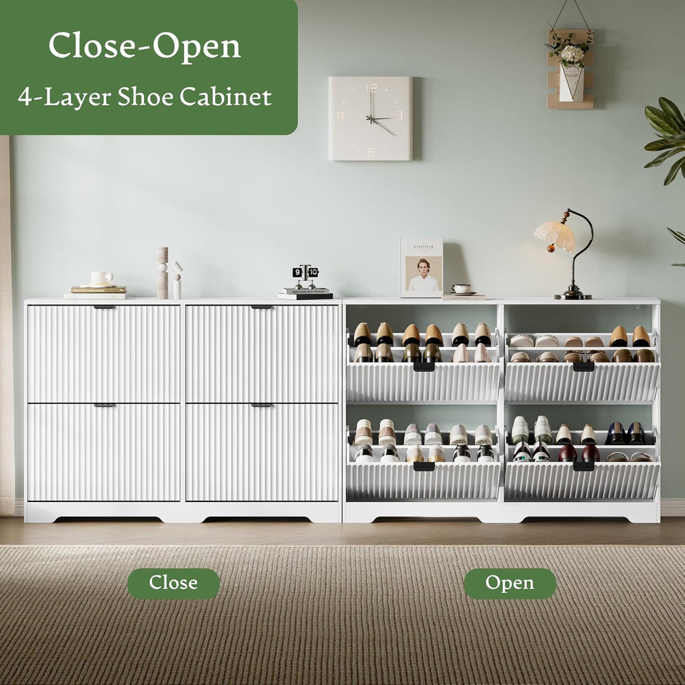 Xixini Shoe Storage Cabinet for Entryway with 4 Flip Drawers, Hidden Slim Woo...