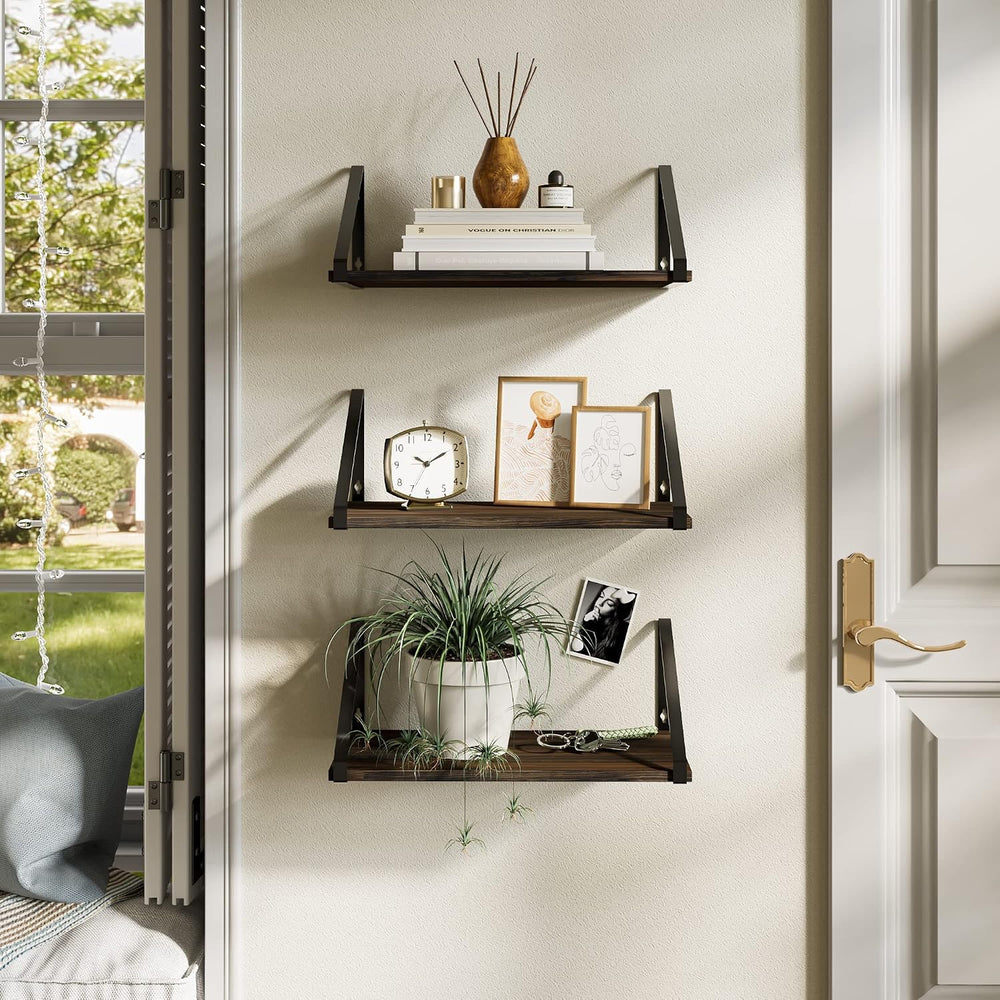 BAMEOS Floating Shelves Rustic Wood Wall Shelf, Small Bookshelf for Living Ro...