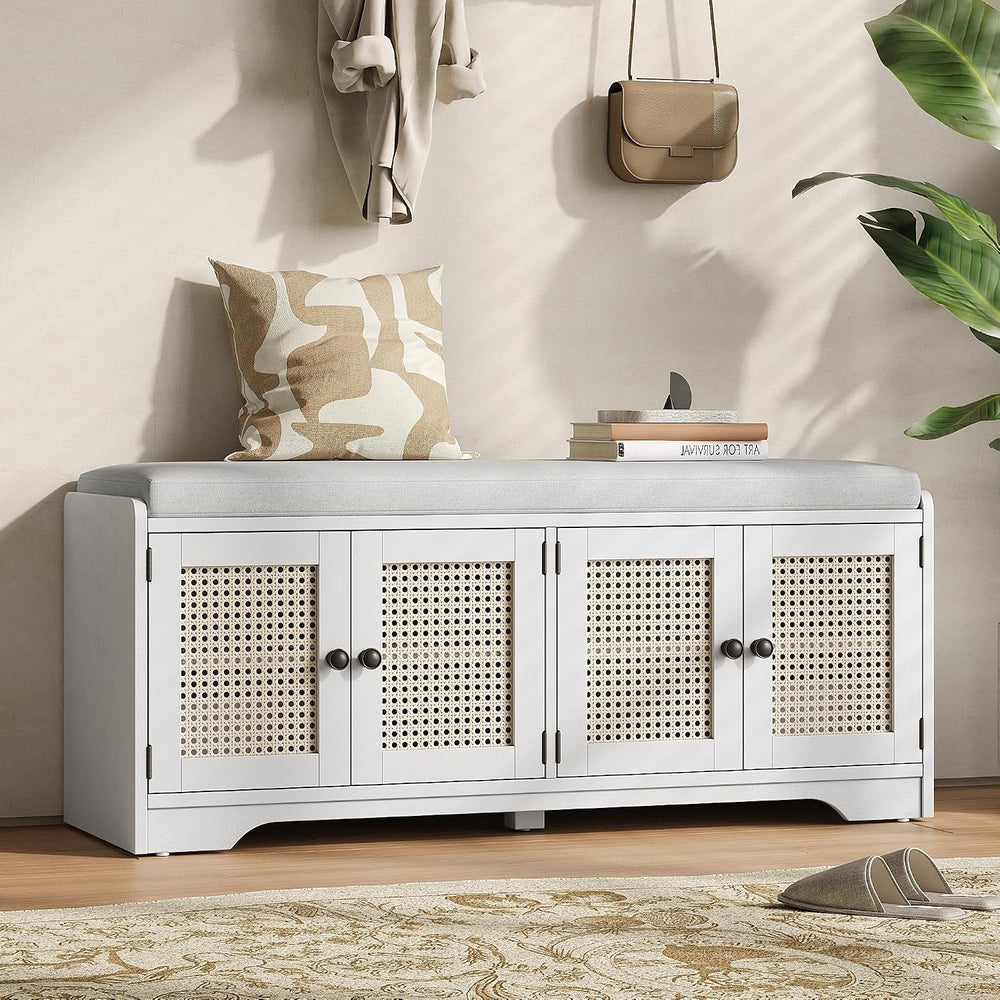 SOFTSEA 47.4" Shoe Storage Bench with Cushion, Farmhouse Entryway Bench ...