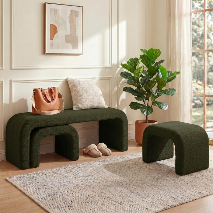 3-Piece Ottoman Bench Set, End of Bed Bench with 2 Foot Stools