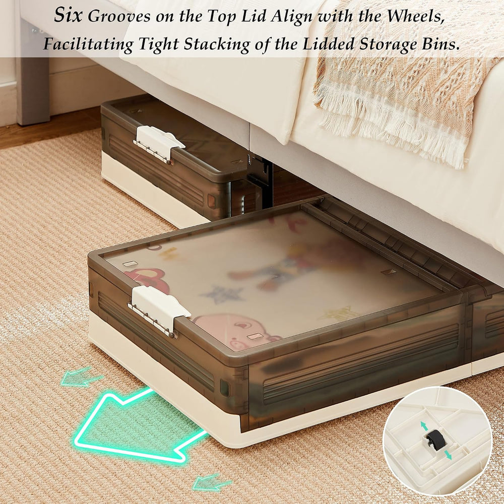 VECELO Under Bed Storage with Wheels, 2 Pack Stackable Under Bed Storage Cont...