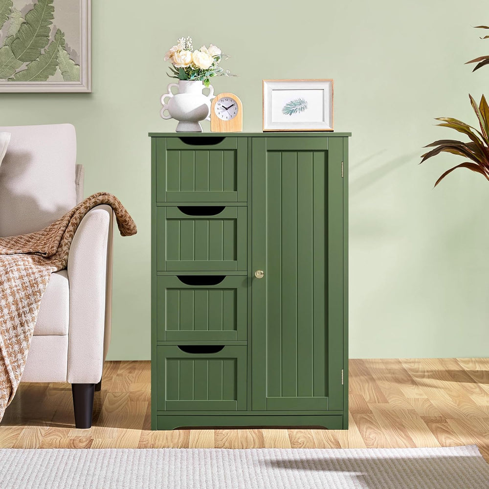 Yaheetech Small Bathroom Storage Cabinet with 4 Drawers & Door, Green