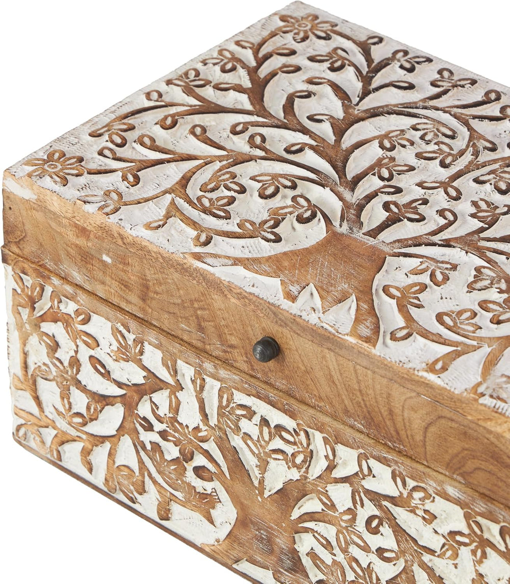 Deco 79 Mango Wood Floral Decorative Box Decorative Keepsake Boxes with Hinge...