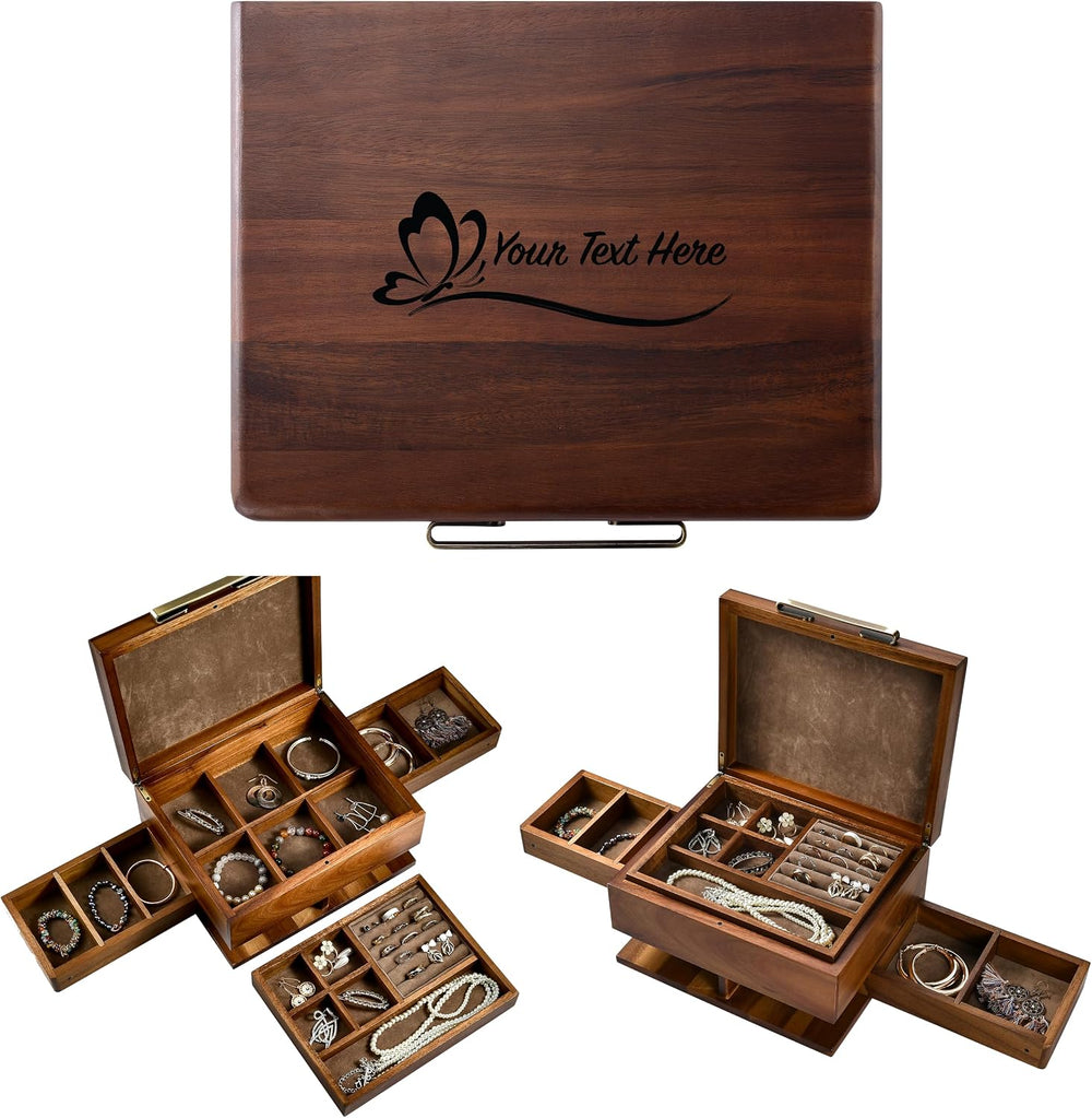 Shanik Wooden Jewelry Box for Women – Elegant Organizer with Ring Cushions, P...