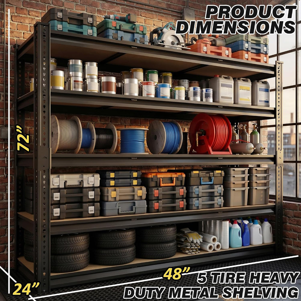 5-Tier Heavy Duty Metal Storage Rack, 48" W x 24" D x 72" H