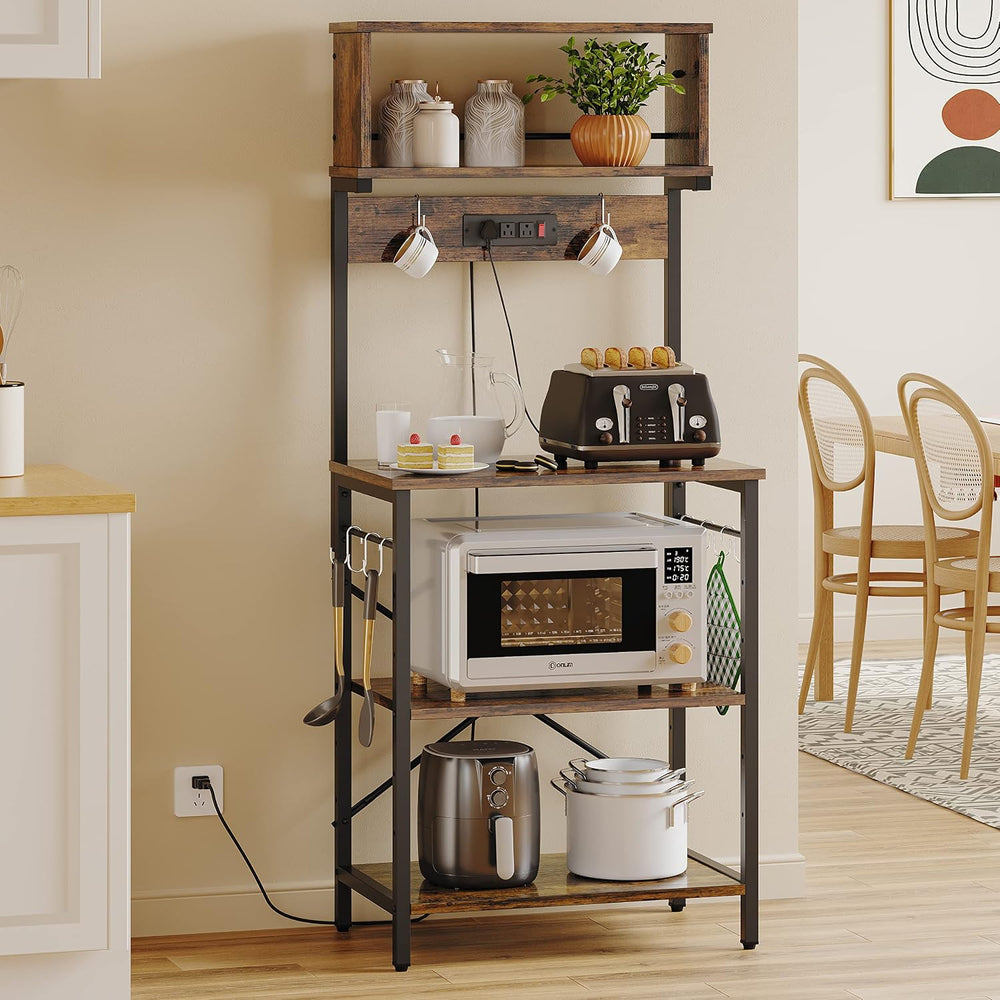 Bestier Bakers Rack with Power Outlets & Microwave Stand, Rustic Brown