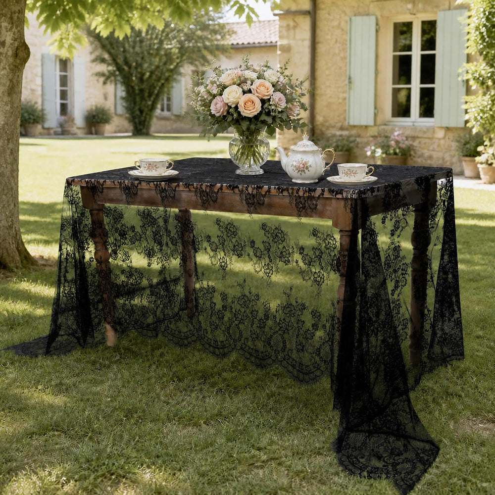 Black Lace Tablecloth Rectangular Halloween Tablecloth 60x120 Inches,2 pcs