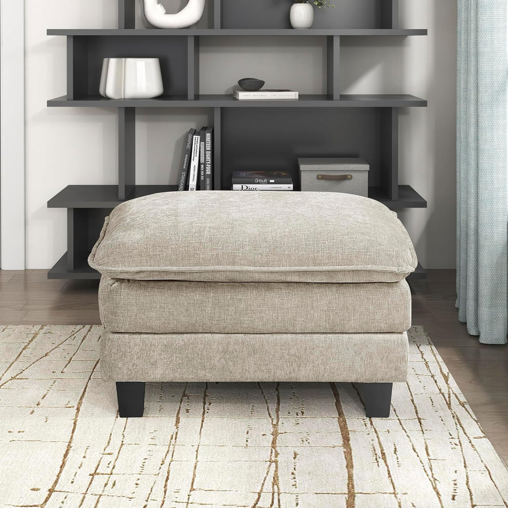 Lexicon Chenille Upholstered Rectangle Ottoman, Foot Stool, Black Faux Wood F...