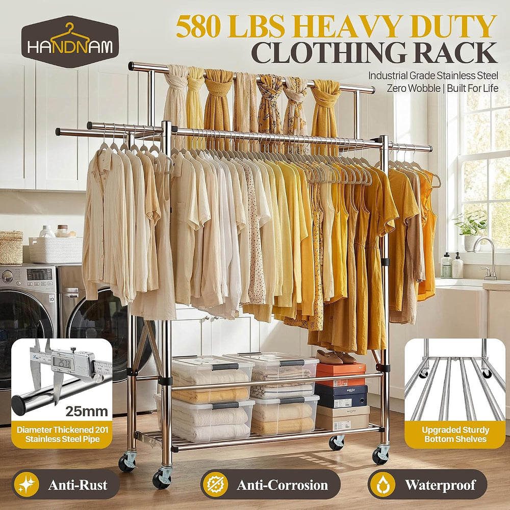 Foldable Heavy Duty Clothes Rack for Hanging Clothes, 71 Inch 3-Rods