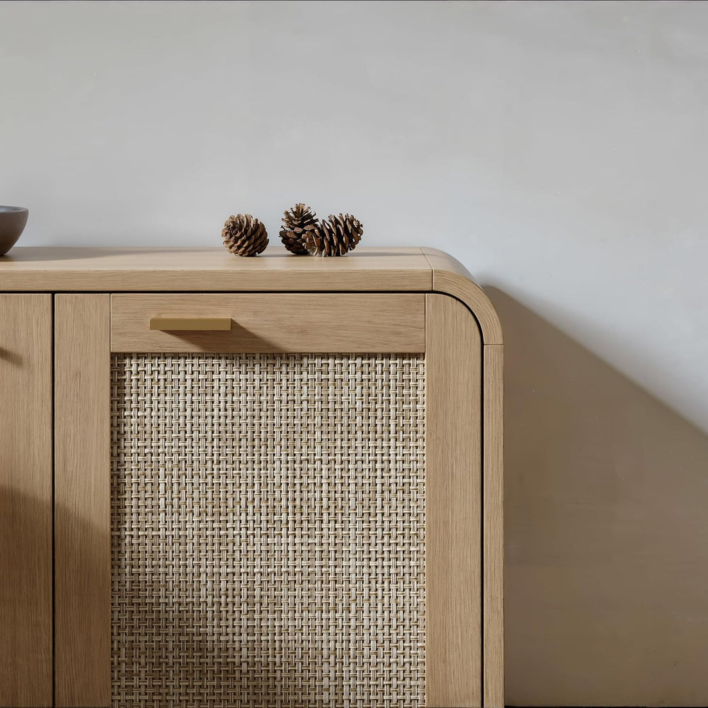 Evermagin 41 Inch Rattan Shoe Storage Cabinet Holds 24 Pairs, Natural Oak