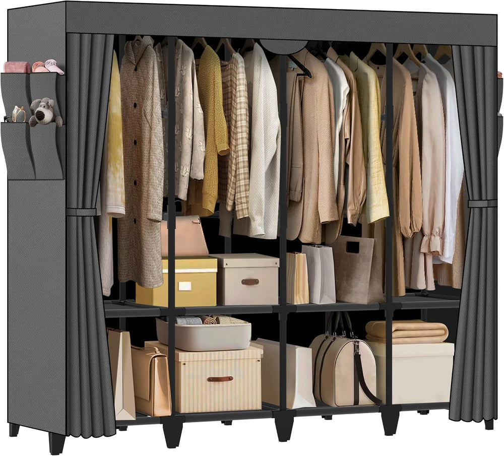 Wardrobe Closet, Quick and Easy Assembly, Gray Portable Closet