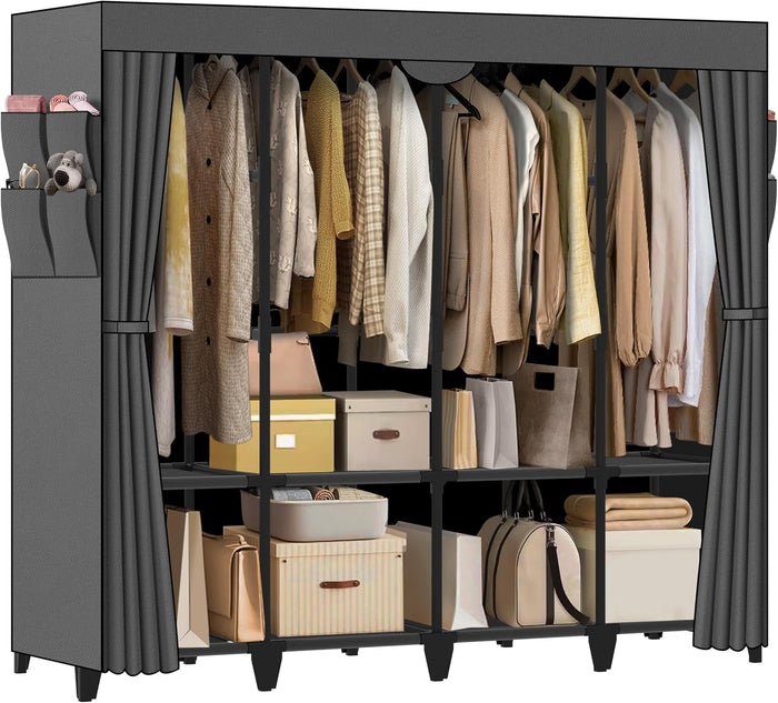 Wardrobe Closet, Quick and Easy Assembly, Gray Portable Closet