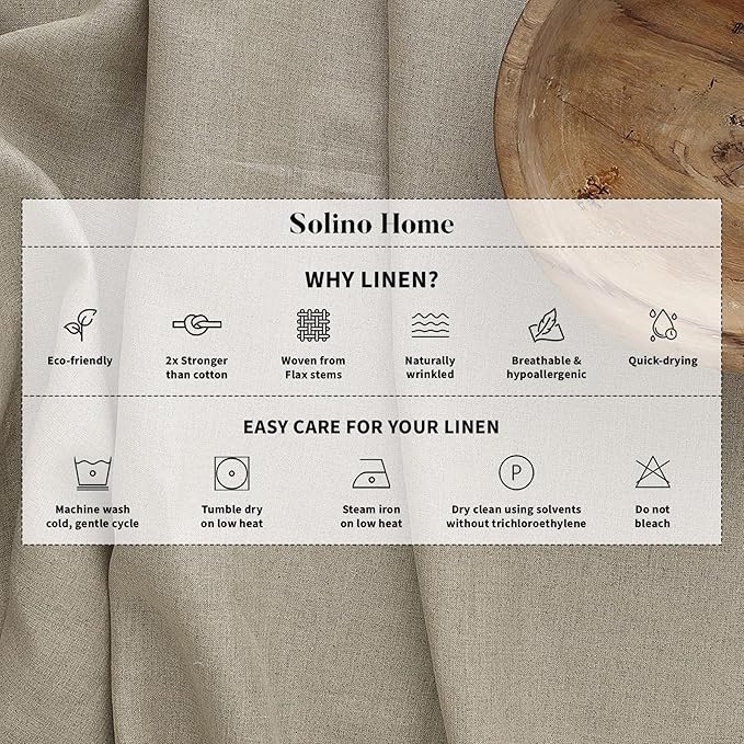 Solino Home Linen Tablecloth 60 x 108 Inch - Classic Hemstitch 100% Pure Line...