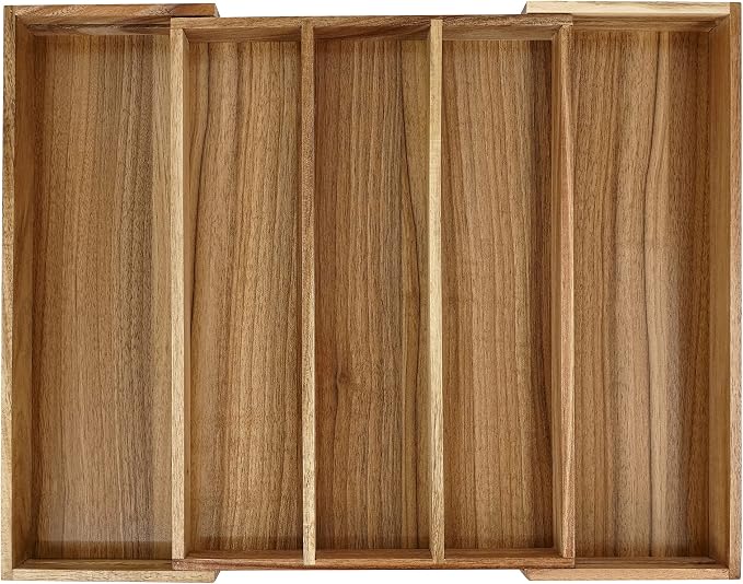 Luxury Acacia Silverware Organizer -Kitchen Drawer Organizer