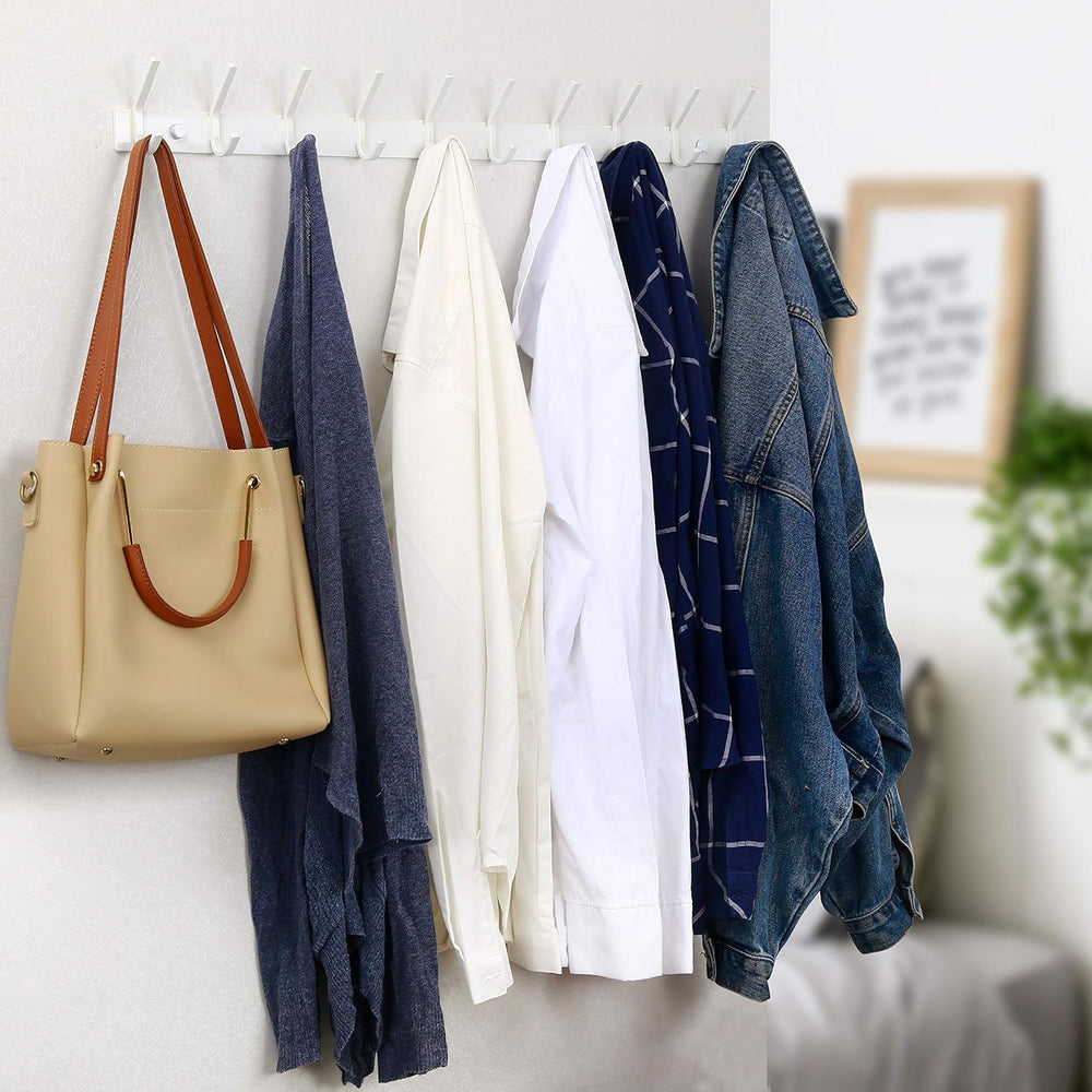 WEBI Coat Rack Wall Mounted,10 Hooks,30" Long Coat Hooks Wall Mount Whit...
