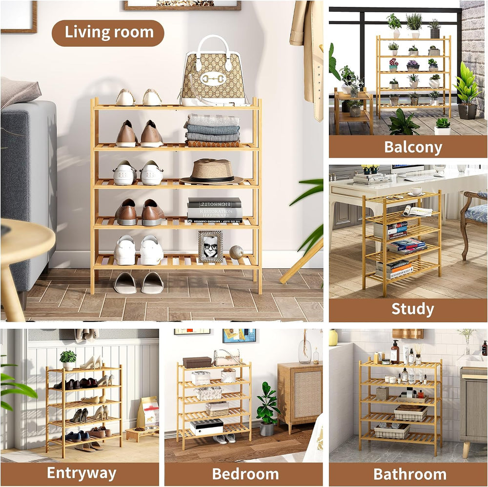 Bamboo Shoe Rack Stackable Storage Organizer for Unit Entryway Hallway and Cl...