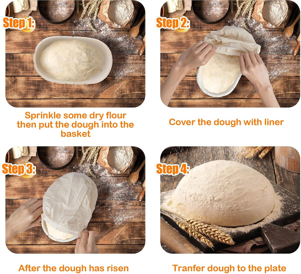 10'' Oval Banneton Bread Proofing Basket w/Cloth Liners & Scraper...