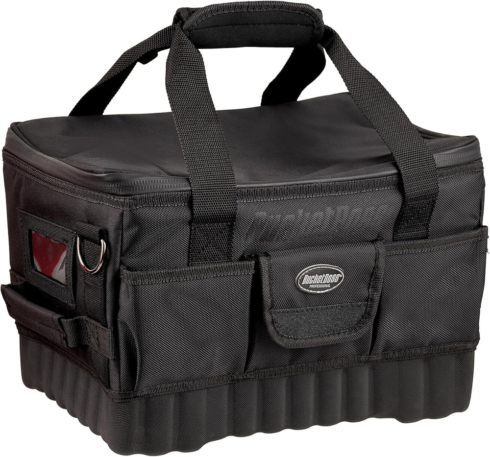 Bucket Boss Pro Racer 14 in. Tool Bag with Heavy-Duty Waterproof Racetrack Zi...