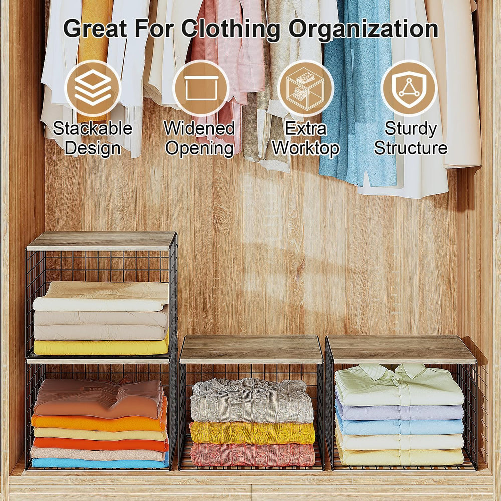 4PCS Wider Closet Organizers and Storage, Stackable Closet Shelf Organizer St...