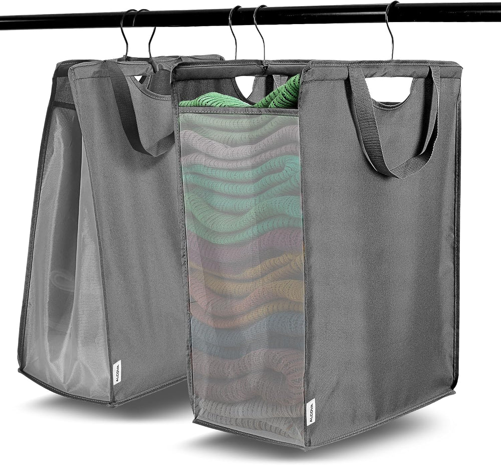 ALCOVA 2 Pack Hanging Laundry Hamper, 59L Over the Door Laundry Bag, Grey