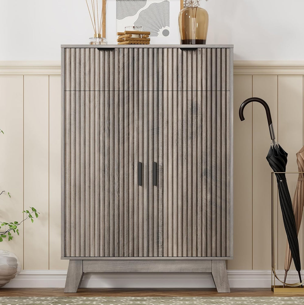HUANLEGO 4 Tier Fluted Shoe Cabinet Storage for Entryway, Grey