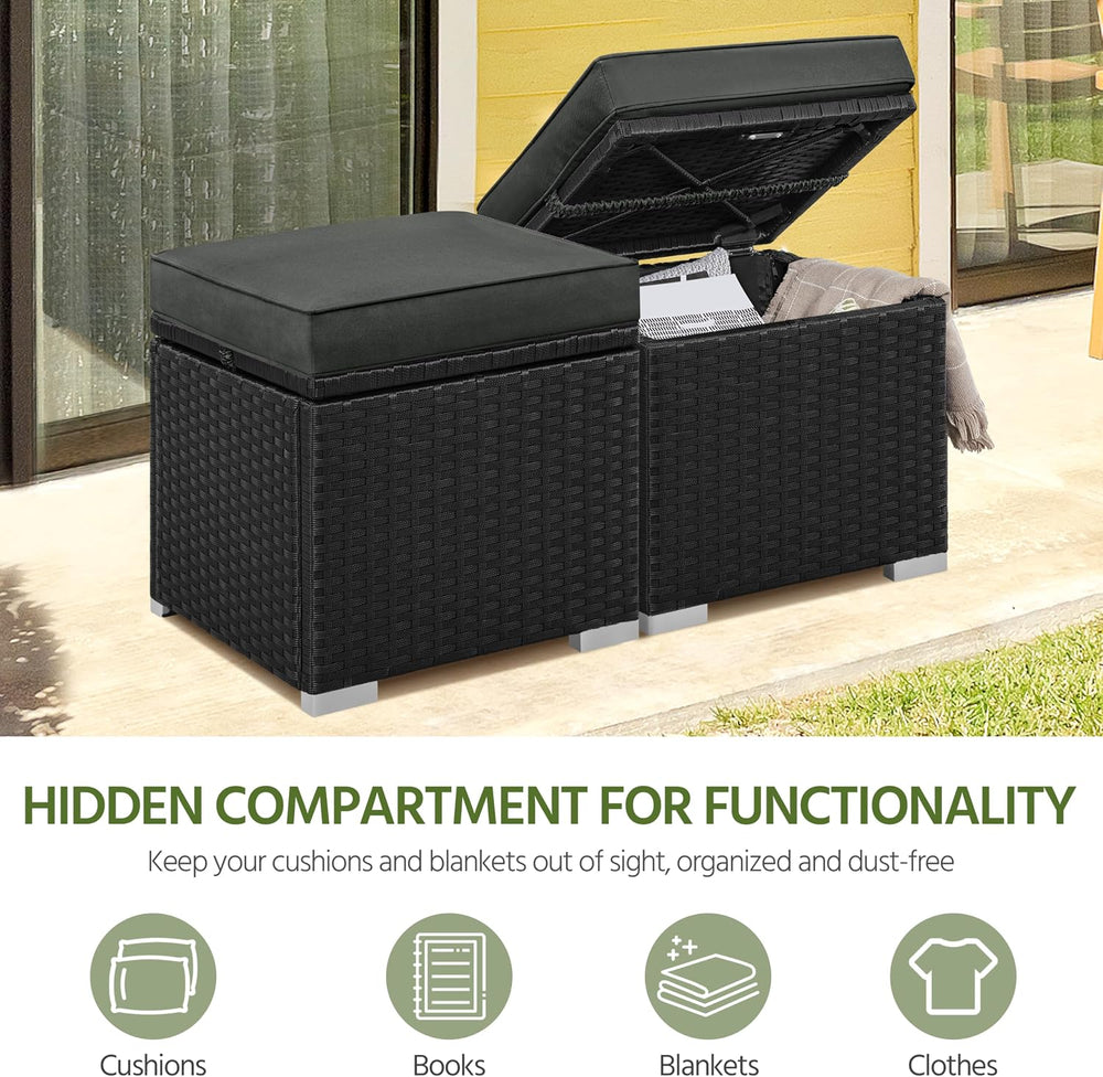 Yaheetech Wicker Ottomans, Set of 2 PE Rattan Side Tables, Black/Gray