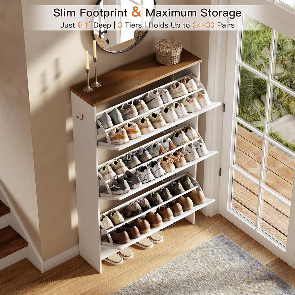 Nicetree Shoe Cabinet, 3 Flip Drawers & Adjustable Shelves, Ultra Slim Fr...