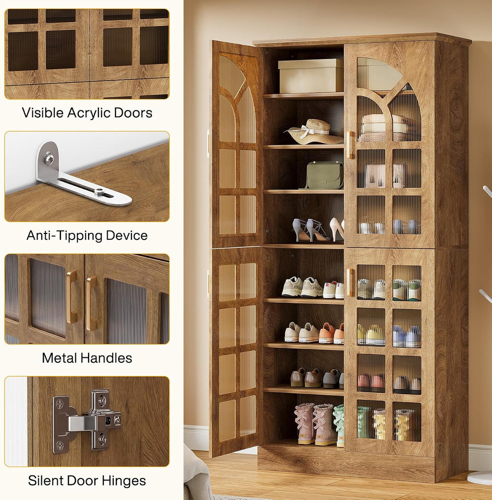 Tribesigns Tall Shoe Cabinet with Doors & Led Light, 8-Tier, Modern
