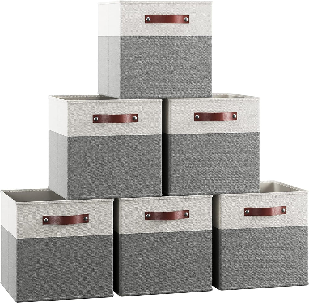 Ornavo Home 13x13 Foldable Fabric Storage Cube Bins, 6 Pack, White/Gray