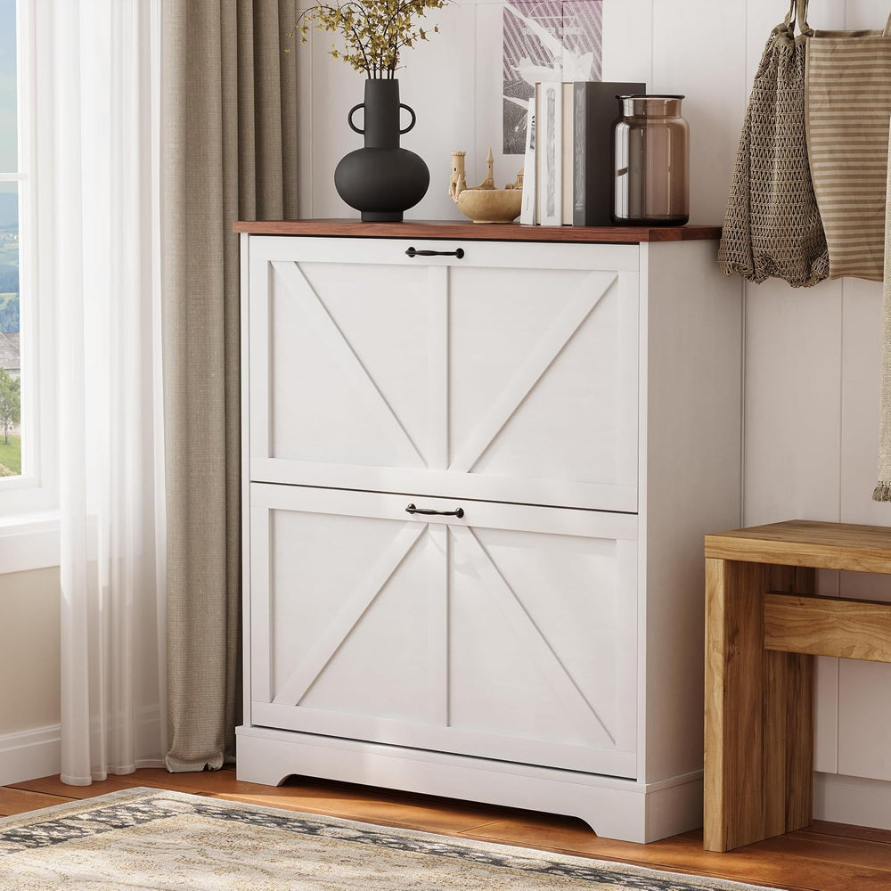 Semiocthome Farmhouse Shoe Storage Cabinet with 2 Flip Drawers, 31.5"(W)...