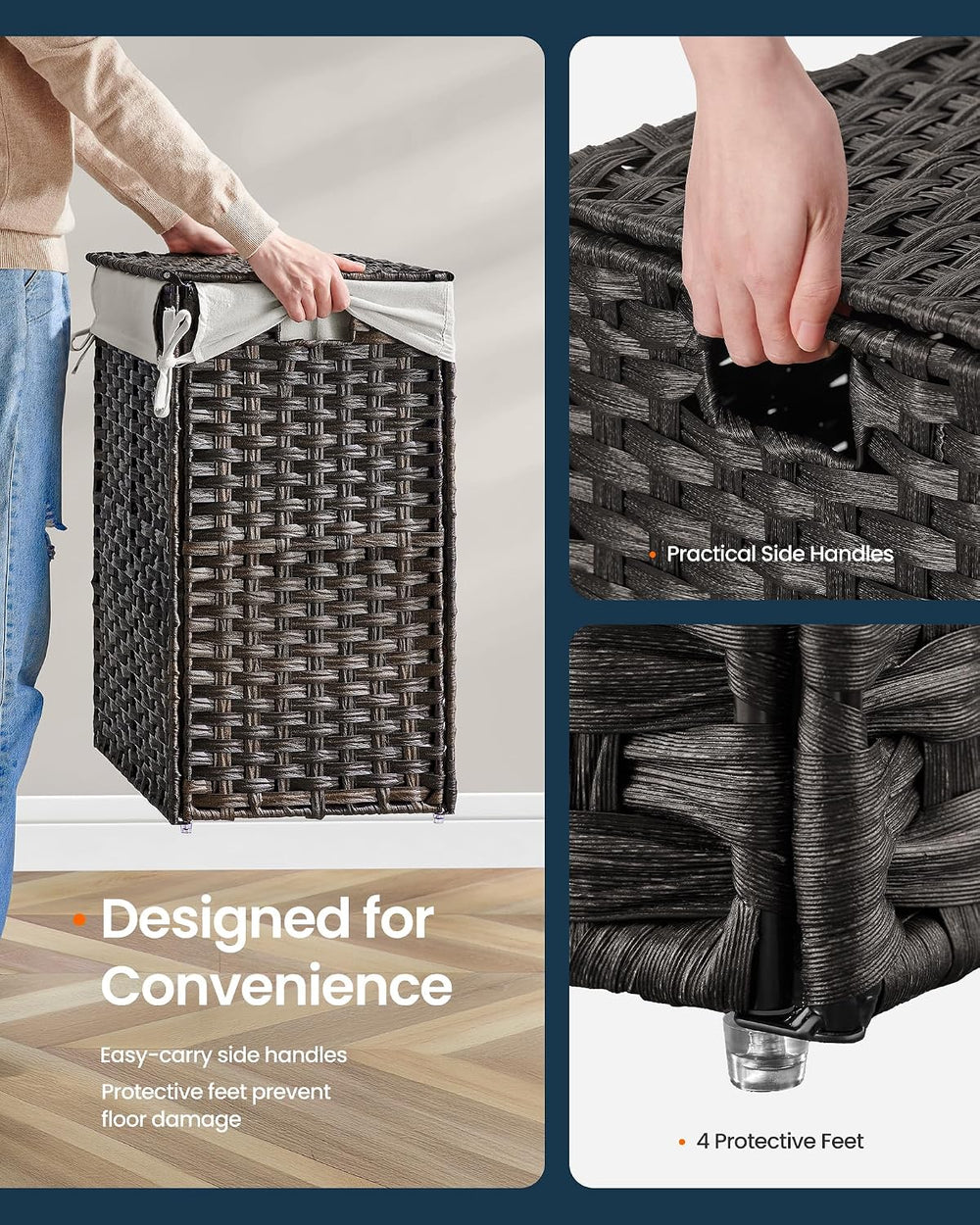 SONGMICS HOME Laundry Hamper with Lid, Clothes Basket with Removable Liner an...