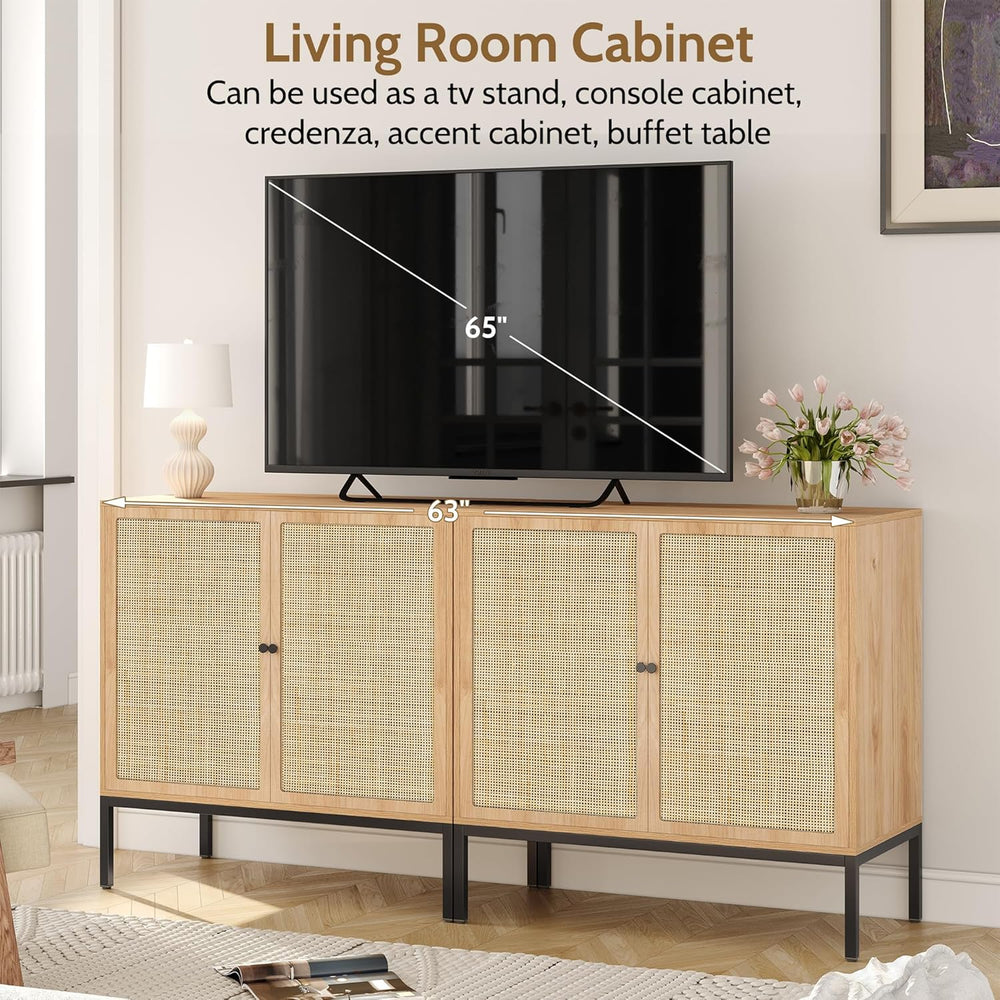 Yechen Set of 2 63" Sideboard Cabinet with Natural Rattan Doors, Buffet ...