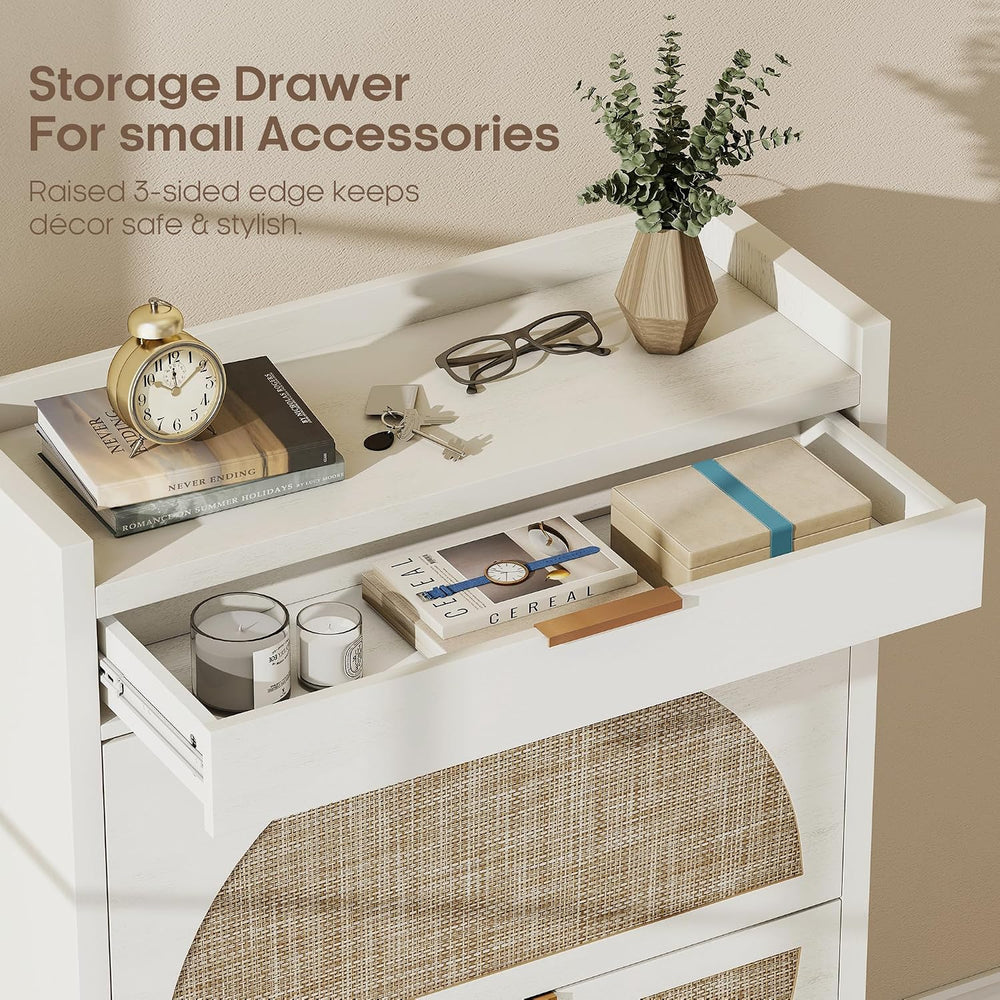 Quikraen Rattan Shoe Cabinet with 3 Drawers (2 Flip + 1 Slide), 31.5" Wi...