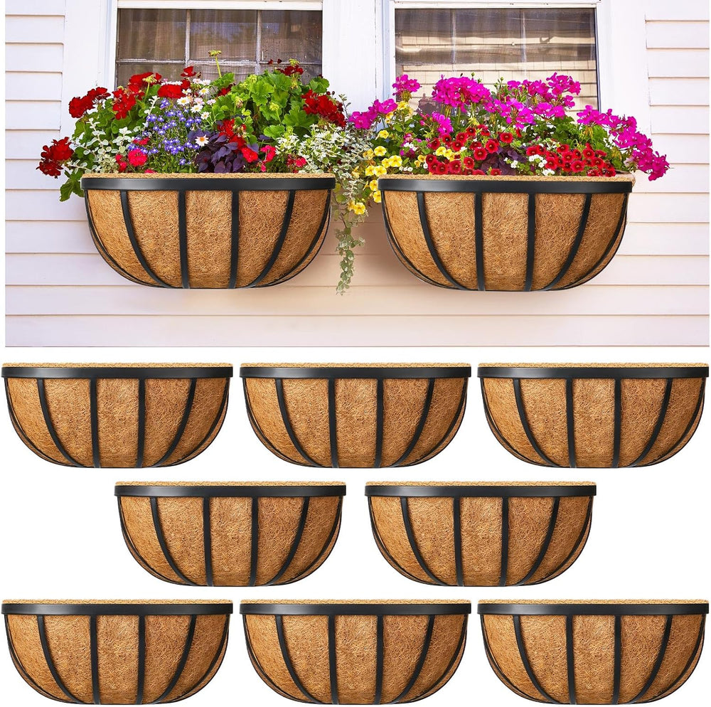 8 Sets 16 Inch Window Deck Railing Planters Boxes with Coconut Liner Outdoor ...