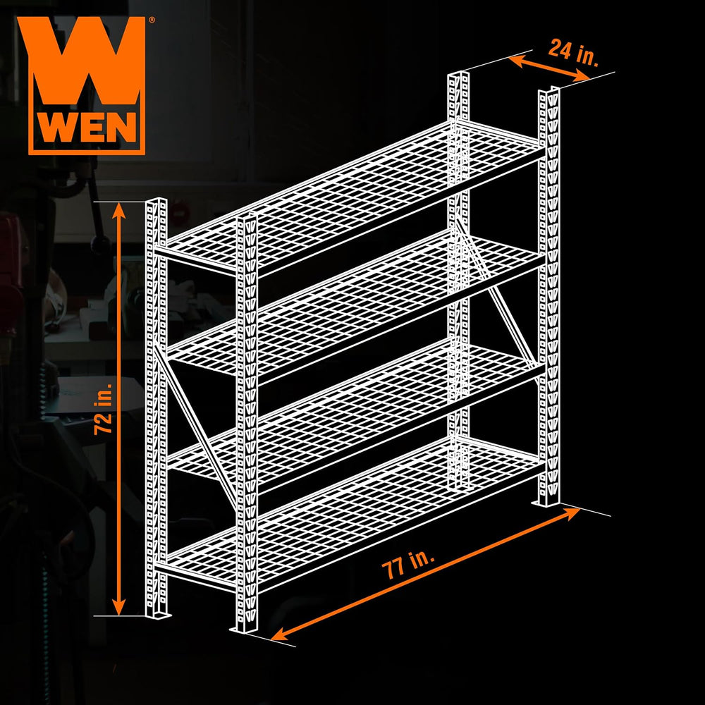 WEN Four-Tier Industrial Steel Storage Rack with Adjustable Shelving and 8000...