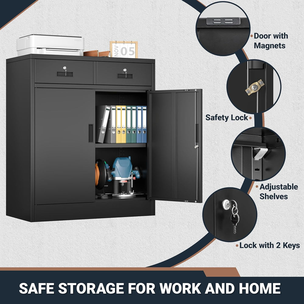 BESFUR Metal Storage Cabinet, Garage Storage Cabinet with 2 Drawers and Adjus...