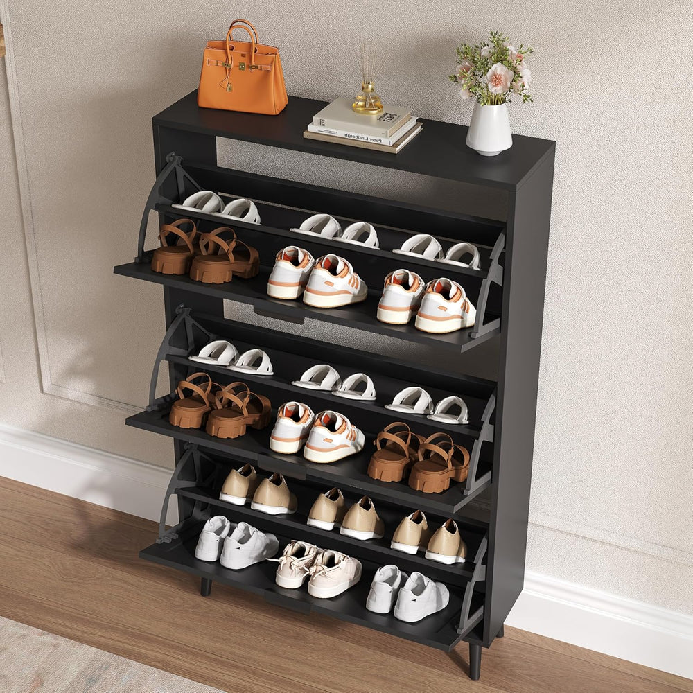 BORNOON Shoe Cabinet for Entryway with 3 Flip Drawers, Slim Wooden Shoe Stora...