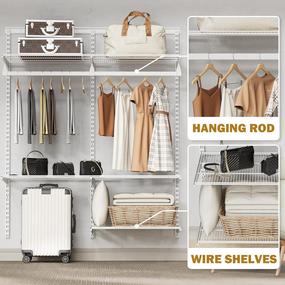 Wall Mounted Wire Closet System, White, 2-4Ft