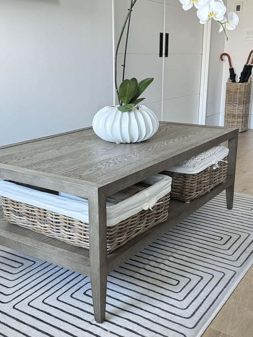 Kouboo Kobo Rattan Shelf Removable Liner, Gray, Medium Size Decorative Storag...