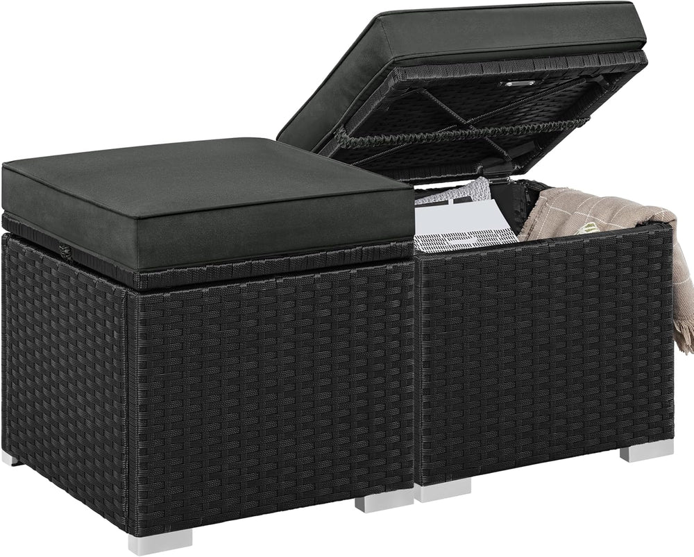 Yaheetech Wicker Ottomans, Set of 2 PE Rattan Side Tables, Black/Gray