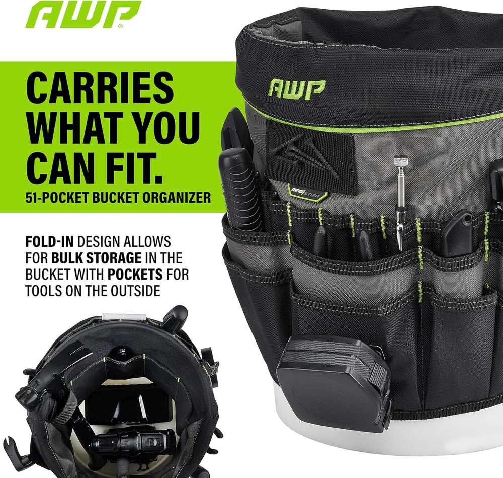AWP Bucket Tool Organizer 51-pocket, Utility Tool Bag, 1 Pack