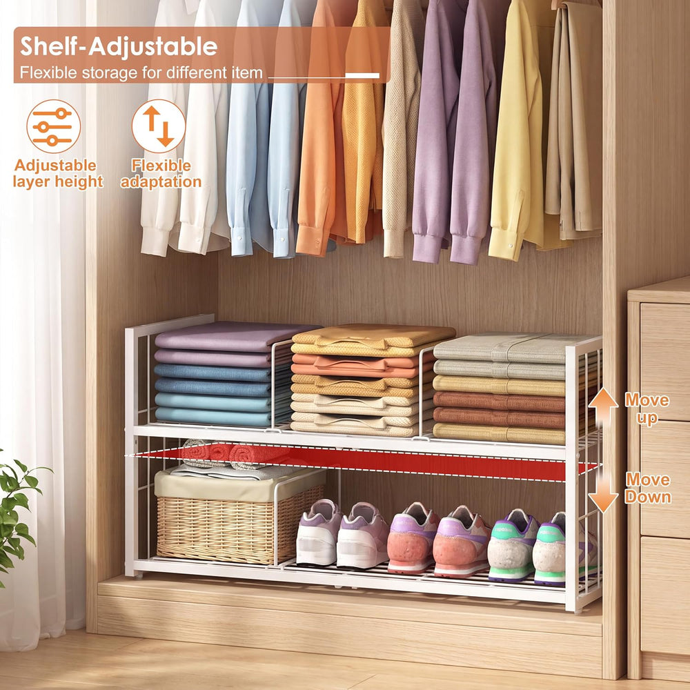 Hongtamoya Stackable Closet Storage Shelf with Adjustable Divider