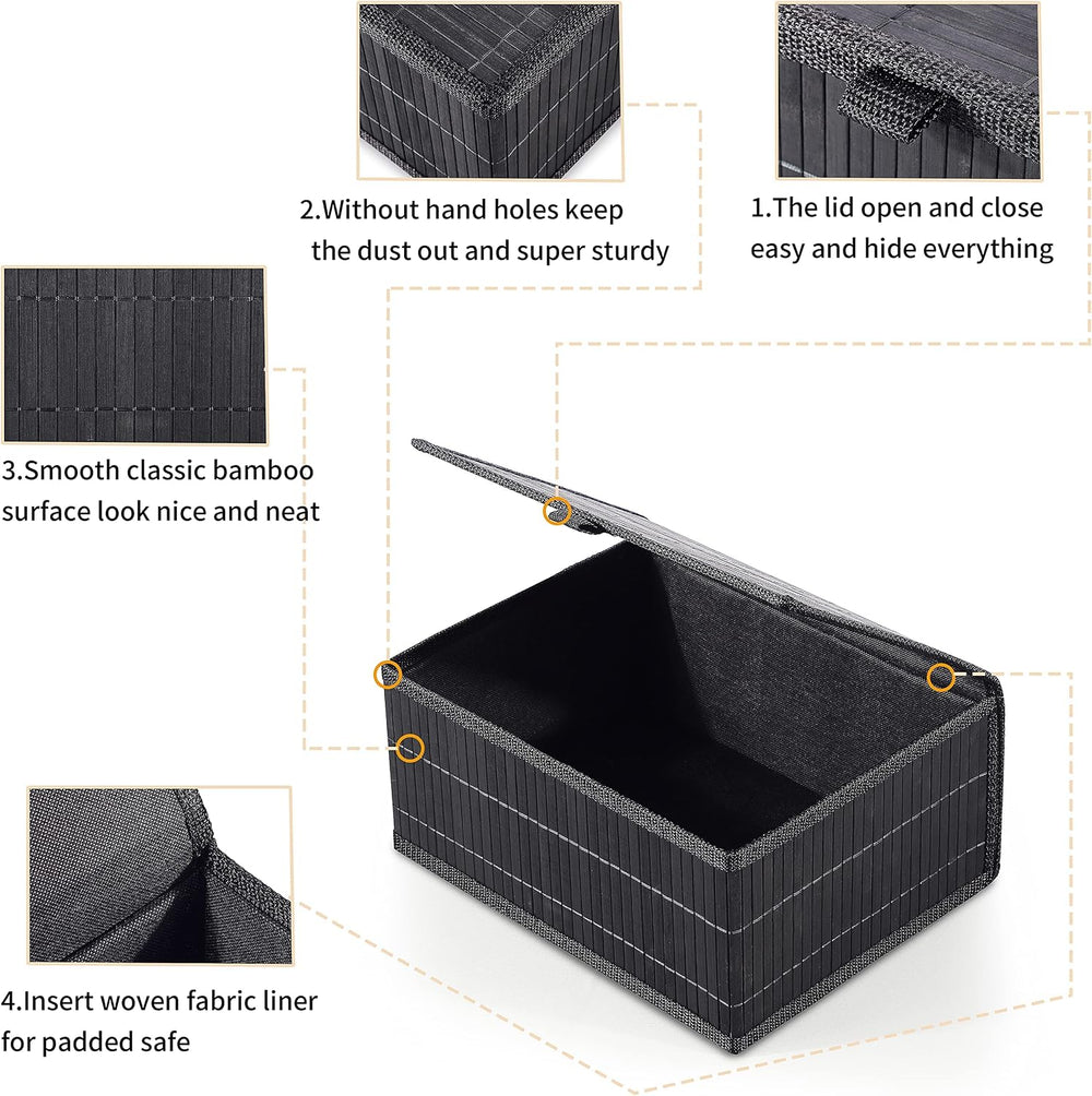 Honygebia Bamboo Decorative Storage Boxes - Set of 3 Woven Lined Storage Bask...