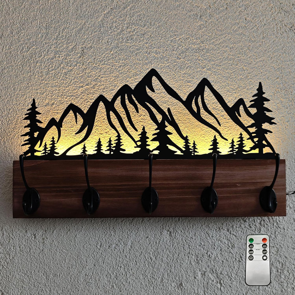 Metal Mountain Wall Mount Coat Hooks,Wall Mounted with Remote-Controlled LED ...