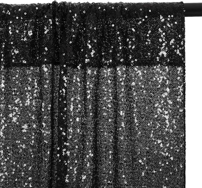 Eternal Beauty Black Sequin Backdrop, 8x8 Ft Halloween Glitter Background Cur...