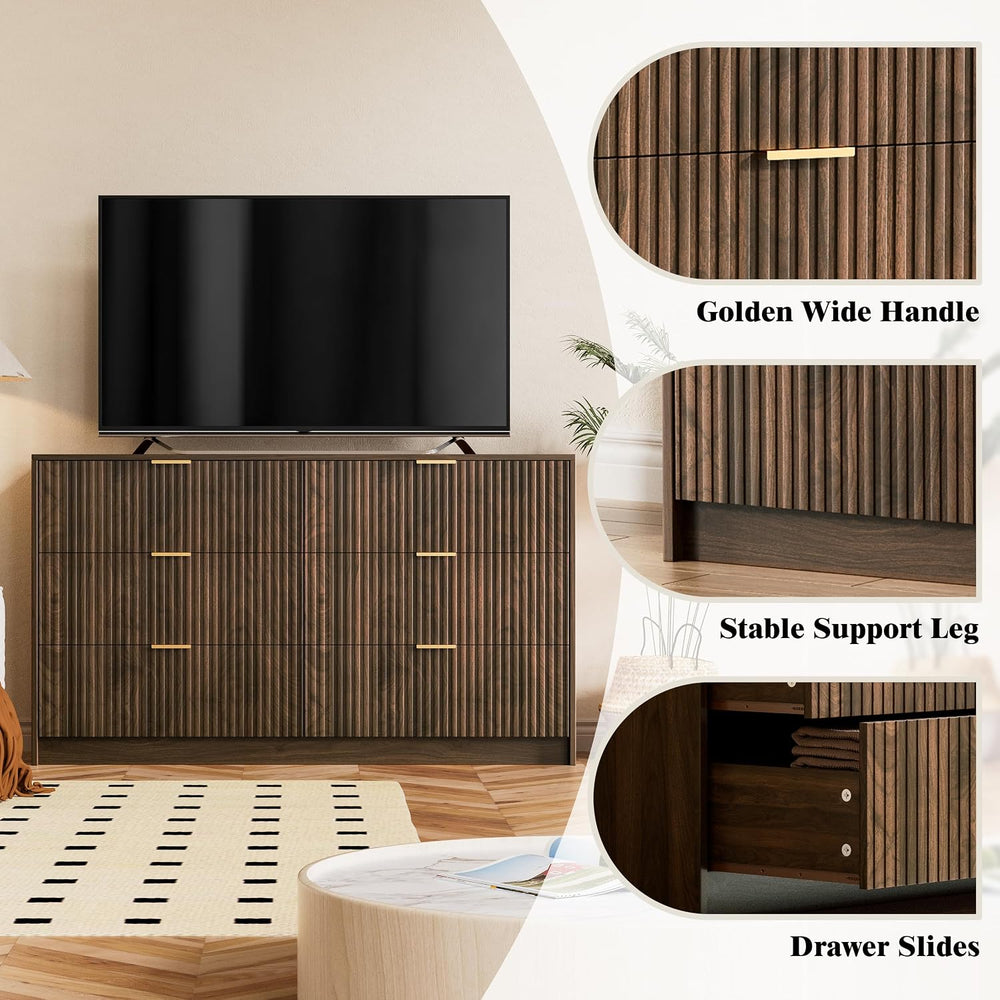 Furniway 3 Piece Bedroom Set, 6 Drawer Dresser and 3-Drawer Nightstand Set of...