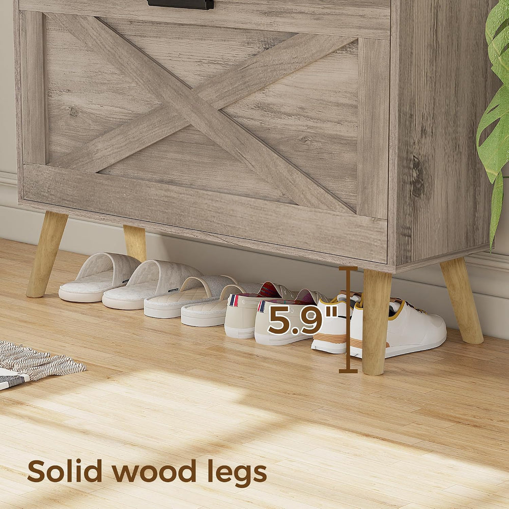 Homleke Farmhouse Shoe Storage Cabinet with Flip Drawers & Barn Door Design