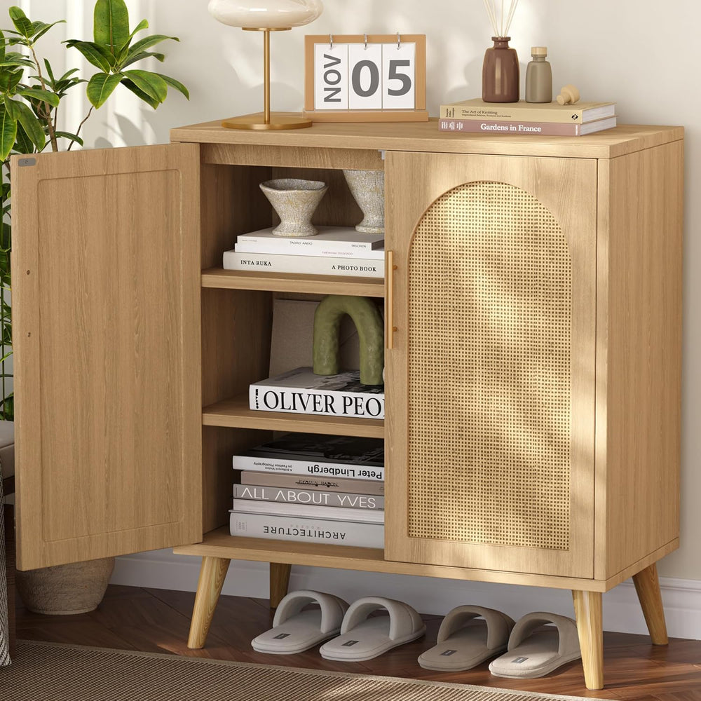 Keehusux 15.7" D Rattan Storage Cabinet with 2 Doors & Adjustable Shelf