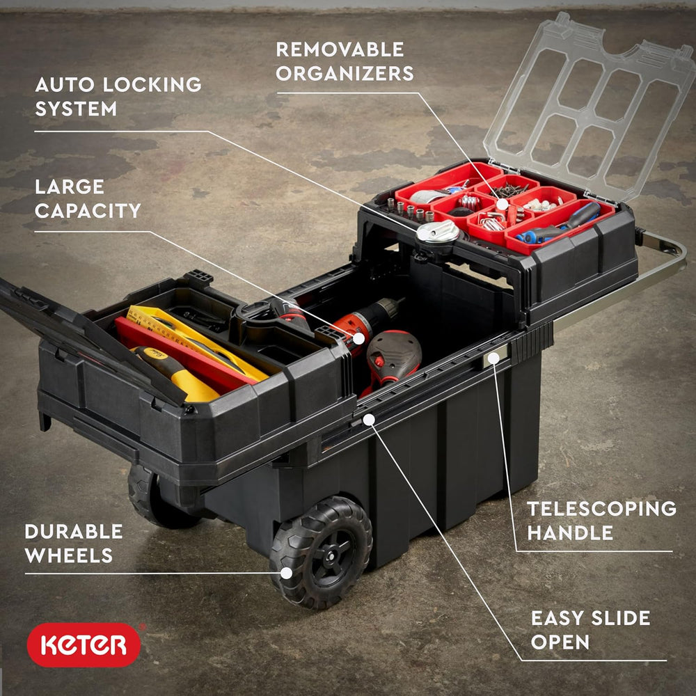 Keter Masterloader Resin Rolling Tool Box with Locking System and Removable B...